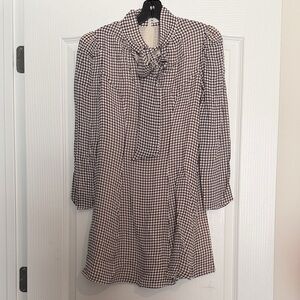 Reformation Black and White Grid Long Sleeve Dress